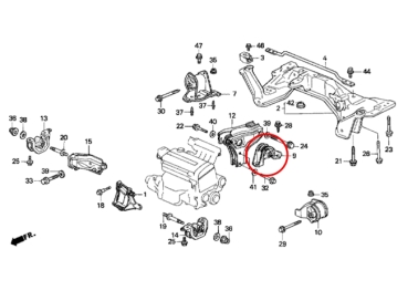 Preview: Supporto motore e cambio posteriori Honda Civic 92-95 / CRX 92-98