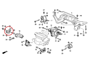 Preview: Supporto motore e cambio basso destra Honda Civic 92-95 / CRX 92-98