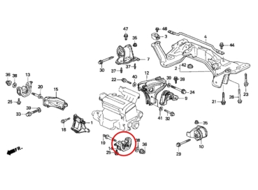 Preview: Supporto motore e cambio basso sinistra Honda Civic 92-95 / CRX 92-98