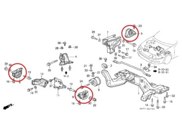 Preview: Inserts support moteur et transmission renforcés Honda Integra Type-R DC2 98-00 / Civic VTi EK4 96-00