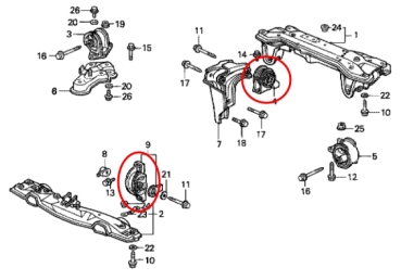 Preview: Motor- und Getriebelager Einsätze verstärkt Honda CRX EE8 / Civic EE9 90-92