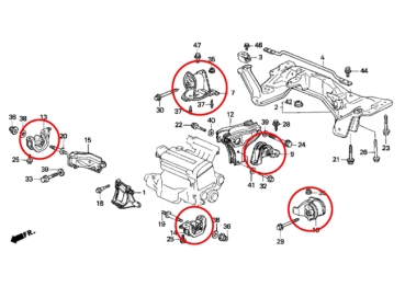 Preview: Inserti rinforzati supporto motore e trasmissione Honda Civic 92-95 / CRX 92-98
