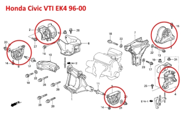 Preview: Hardrace rinforzati supporti motore e trasmissione Honda Civic VTI EK4 96-00