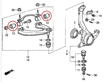 Preview: Masterkit Gummilager Aufhängung verstärkt Honda CRX EE8 / Civic EE9 90-92