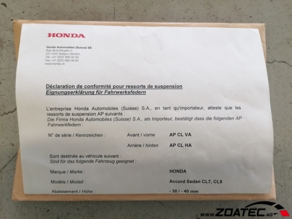 Sospensione con AP molle di abbassamento occasione Honda Accord Berlina CL7/CL9 03-07
