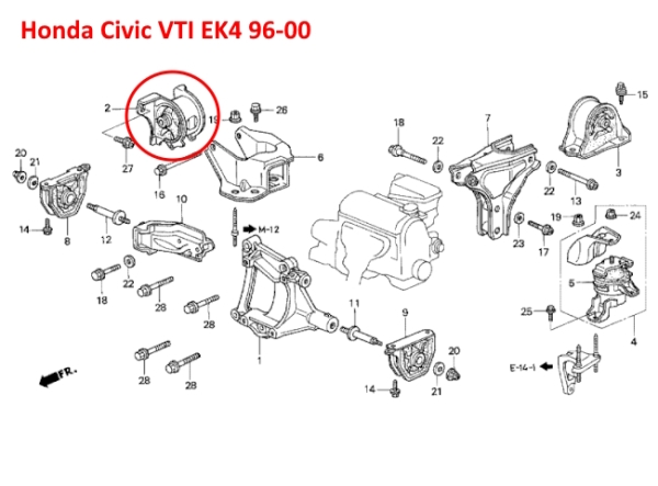 Supporto motore e cambio alto destra Honda Civic VTI EK4 96-00