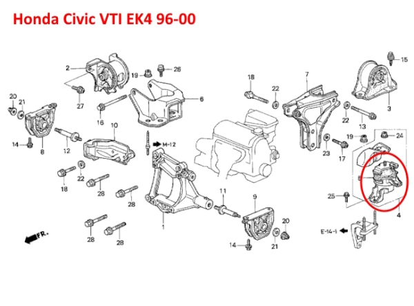 Supporto motore e cambio alto sinistra Honda Civic VTI EK4 96-00