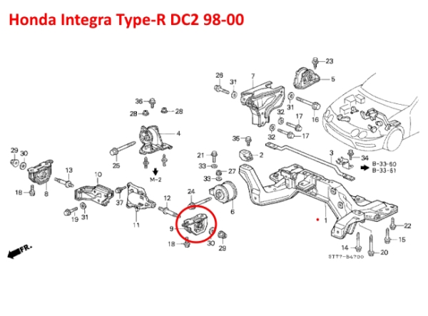 Support moteur et boîte de vitesses bas gauche Honda Integra Type-R DC2 98-00 / Civic VTI EK4 96-00