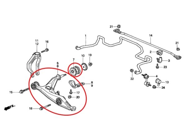 Braccio oscillante ANT inferiore destro Honda Civic EJ / EK 3D+4D 96-00