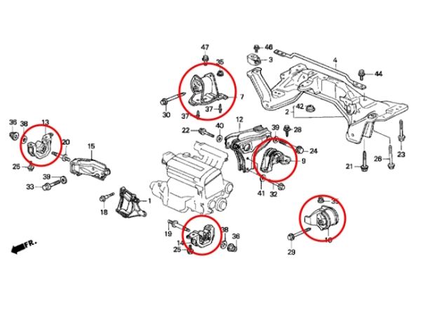 Inserti rinforzati supporto motore e trasmissione Honda Civic 92-95 / CRX 92-98