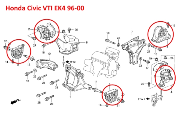 Hardrace rinforzati supporti motore e trasmissione Honda Civic VTI EK4 96-00