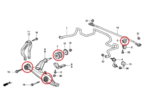 Masterkit supporto gomma sospensioni rinforzate Honda Civic EJ / EK 3D+4D 96-00