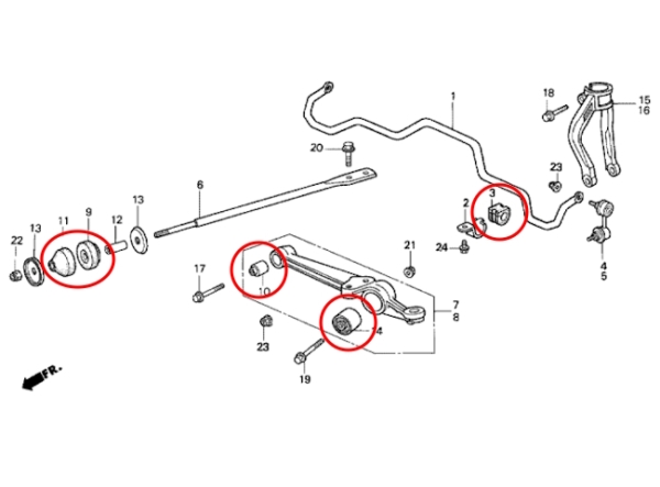 Masterkit Gummilager Aufhängung verstärkt Honda CRX EE8 / Civic EE9 90-92