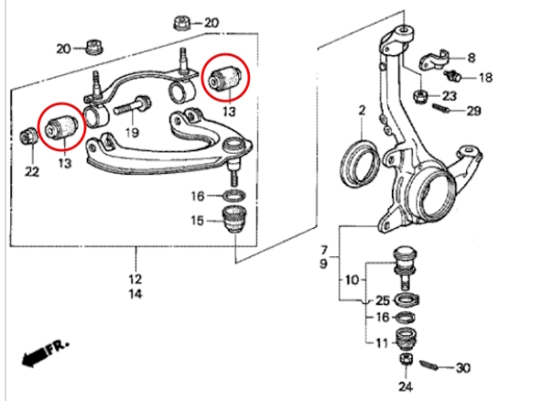 Masterkit Gummilager Aufhängung verstärkt Honda CRX EE8 / Civic EE9 90-92