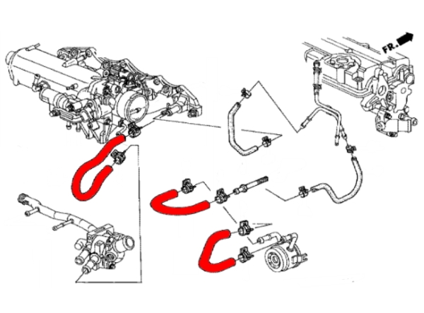 Durites liquide refroidissement silicone bleu 5 pièces Honda Civic EG6, EG9, EK4, CRX EG2